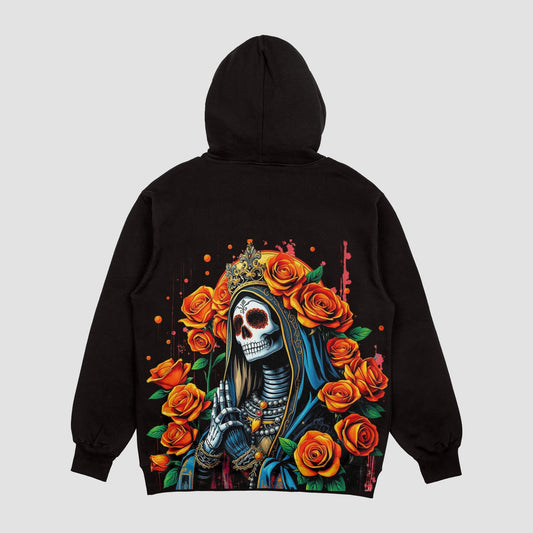 Santa Muerte Orange Rose Hoodie